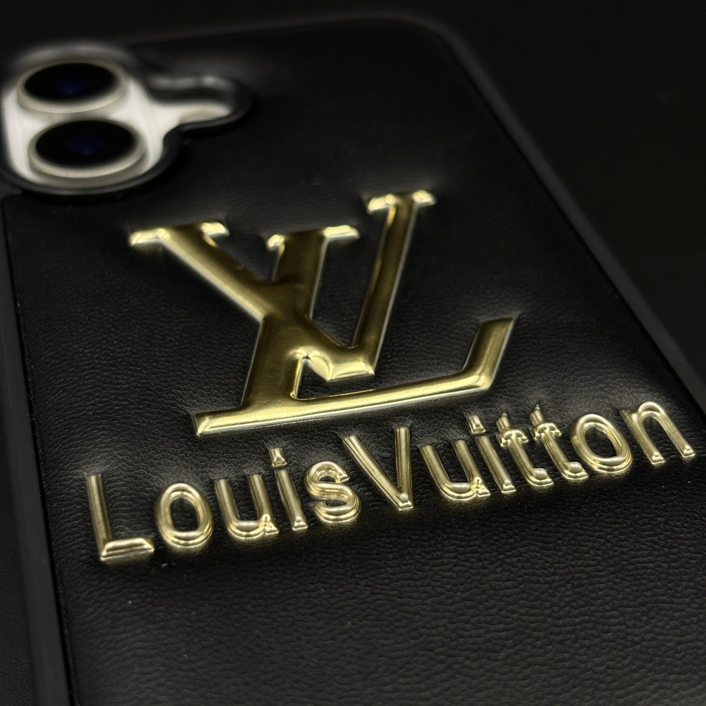 Luxury Embossed Branded Metal Logo Mobile Case for iPhone 17 | Premium Black Soft-Touch Cushion