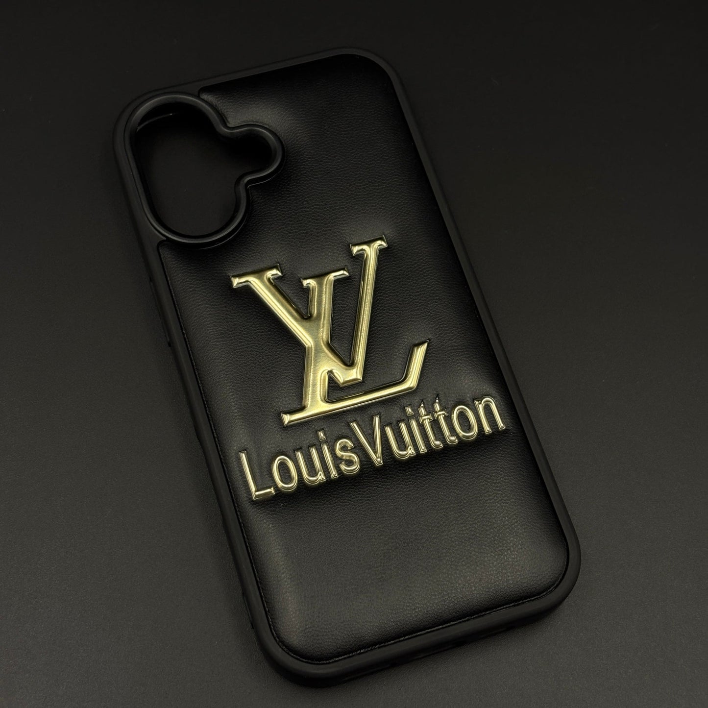 Luxury Embossed Branded Metal Logo Mobile Case for iPhone 17 | Premium Black Soft-Touch Cushion