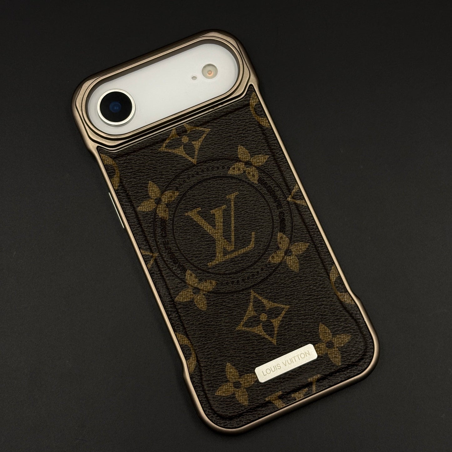 Luxury Branded Leather Fabric Mobile Case for iPhone 17 Air | Premium Brown Textured Leather | MagSafe Compatible