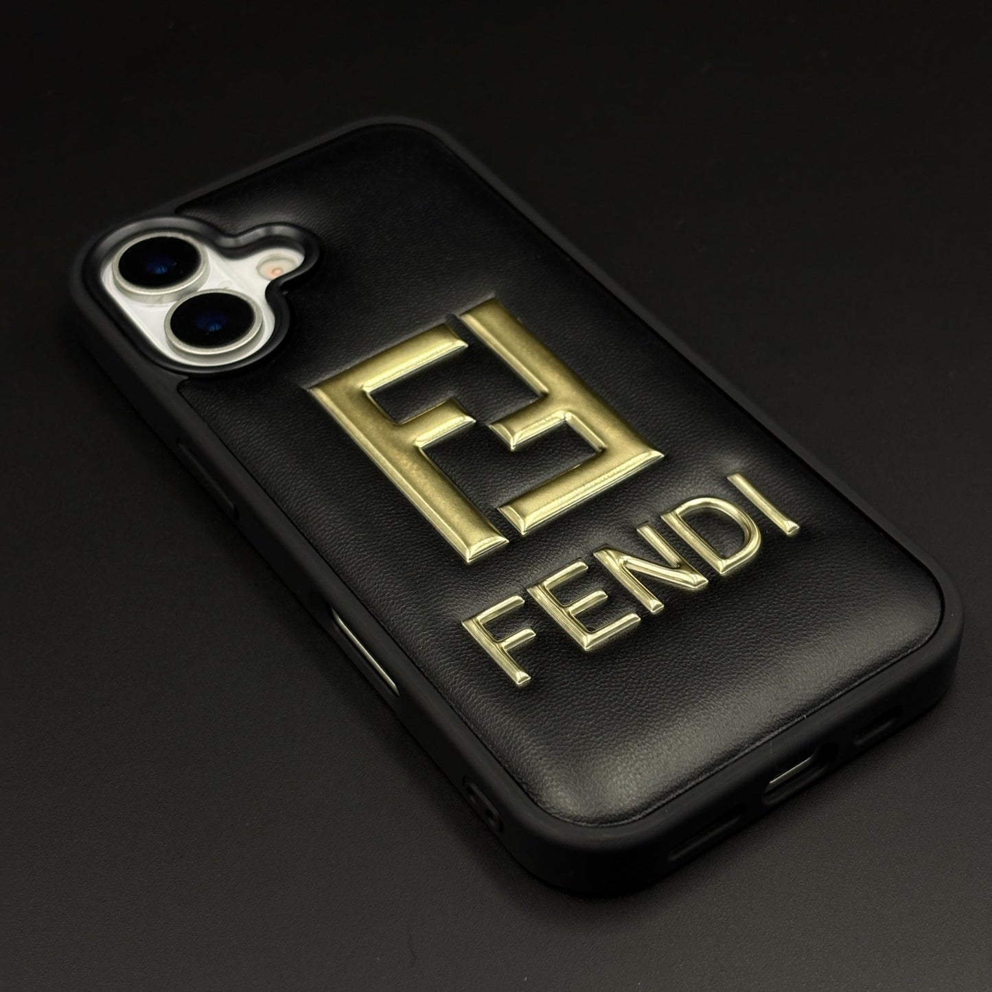 Gold Initial FF Emblem Puffer Mobile Case for iPhone 17 | Premium Black Cushion | Embossed Logo