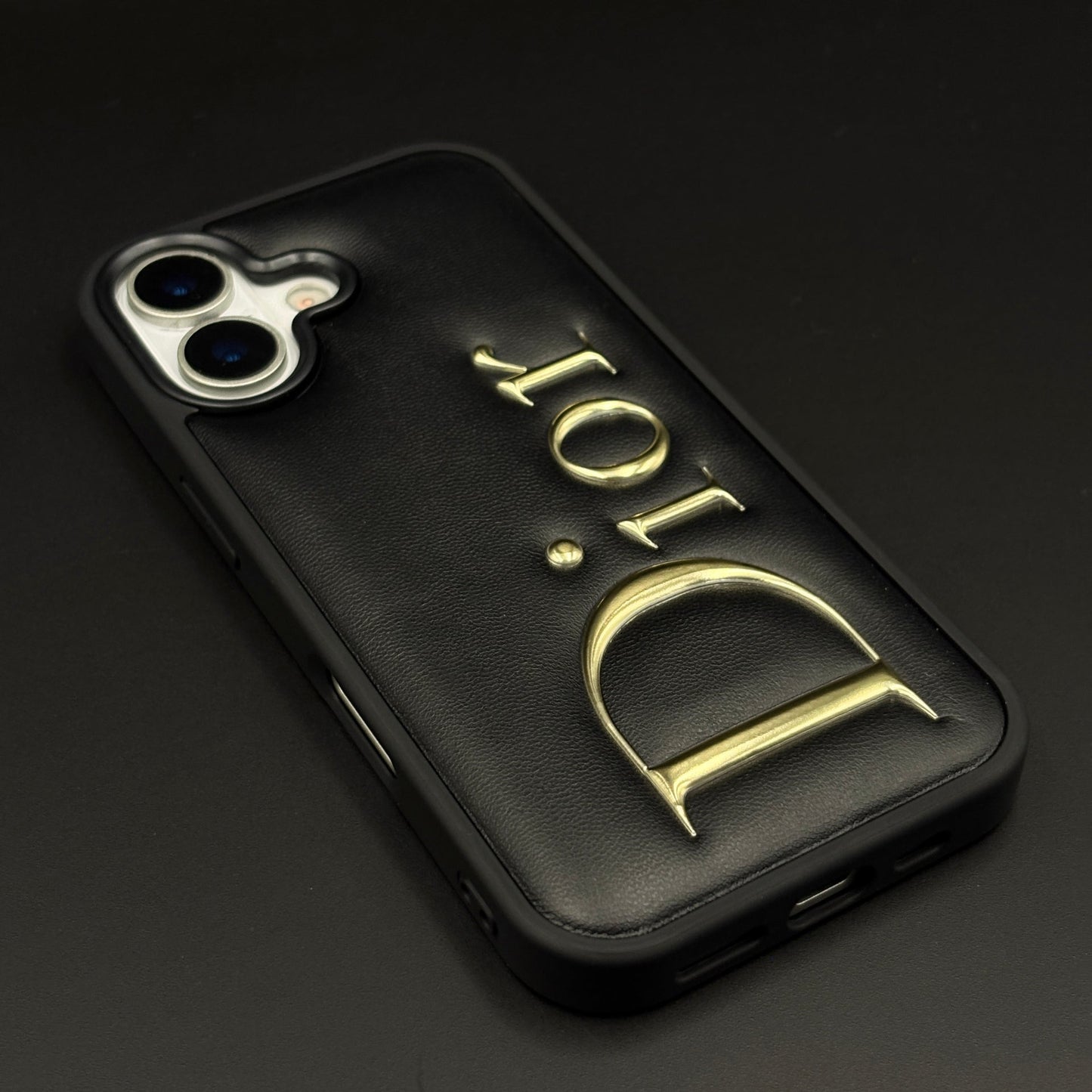 Gold Logo Embossed Puffer Mobile Case for iPhone 17 | Premium Black Designer Cushion | Embossed Logo
