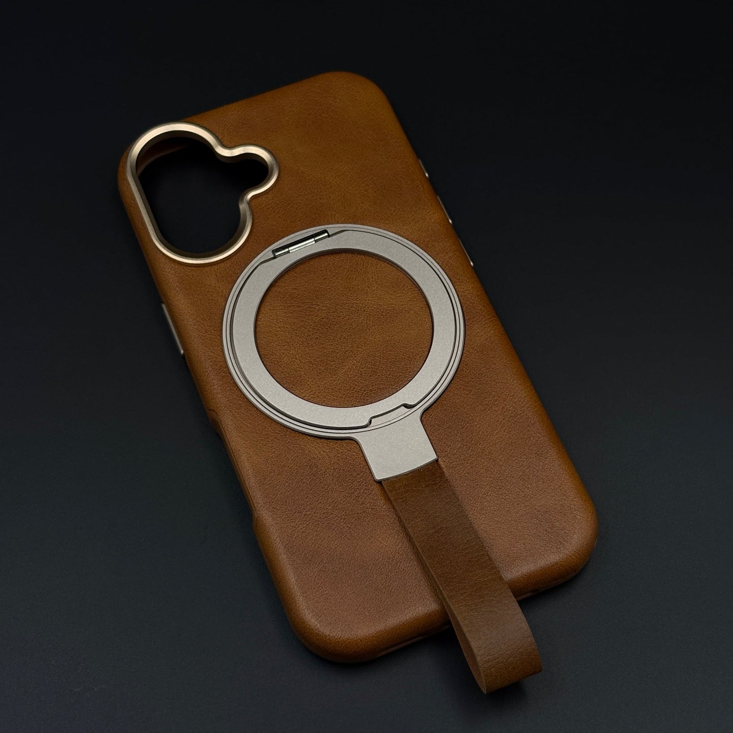 Leather MagSafe Ring Stand Case with Strap for iPhone 17 | Slim Grip Holder Cover