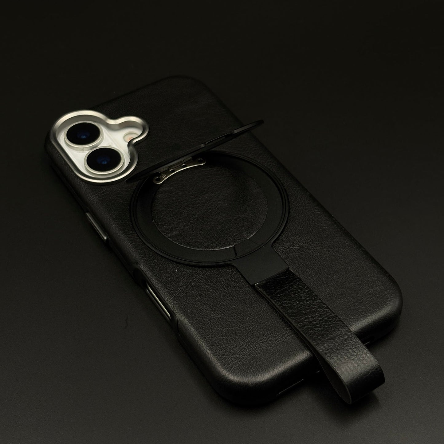Leather MagSafe Ring Stand Case with Strap for iPhone 17 | Slim Grip Holder Cover
