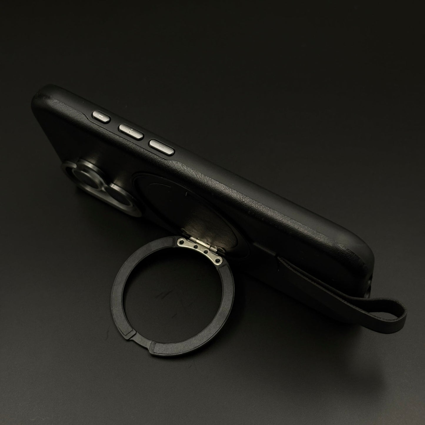 Leather MagSafe Ring Stand Case with Strap for iPhone 17 | Slim Grip Holder Cover