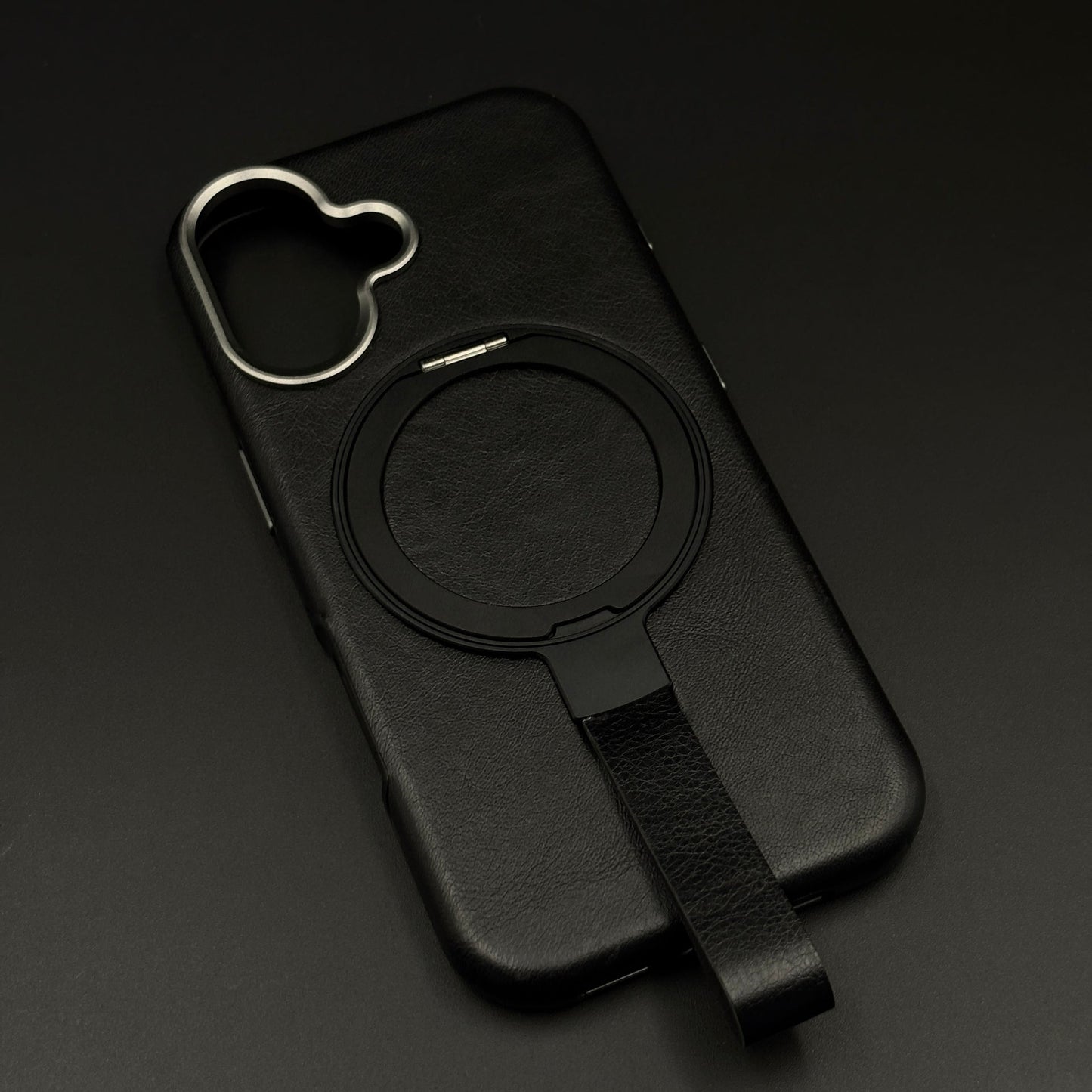 Leather MagSafe Ring Stand Case with Strap for iPhone 17 | Slim Grip Holder Cover