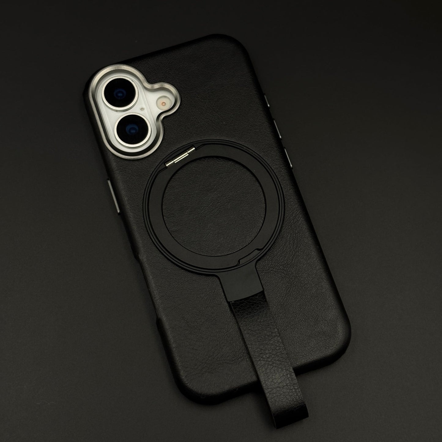 Leather MagSafe Ring Stand Case with Strap for iPhone 17 | Slim Grip Holder Cover