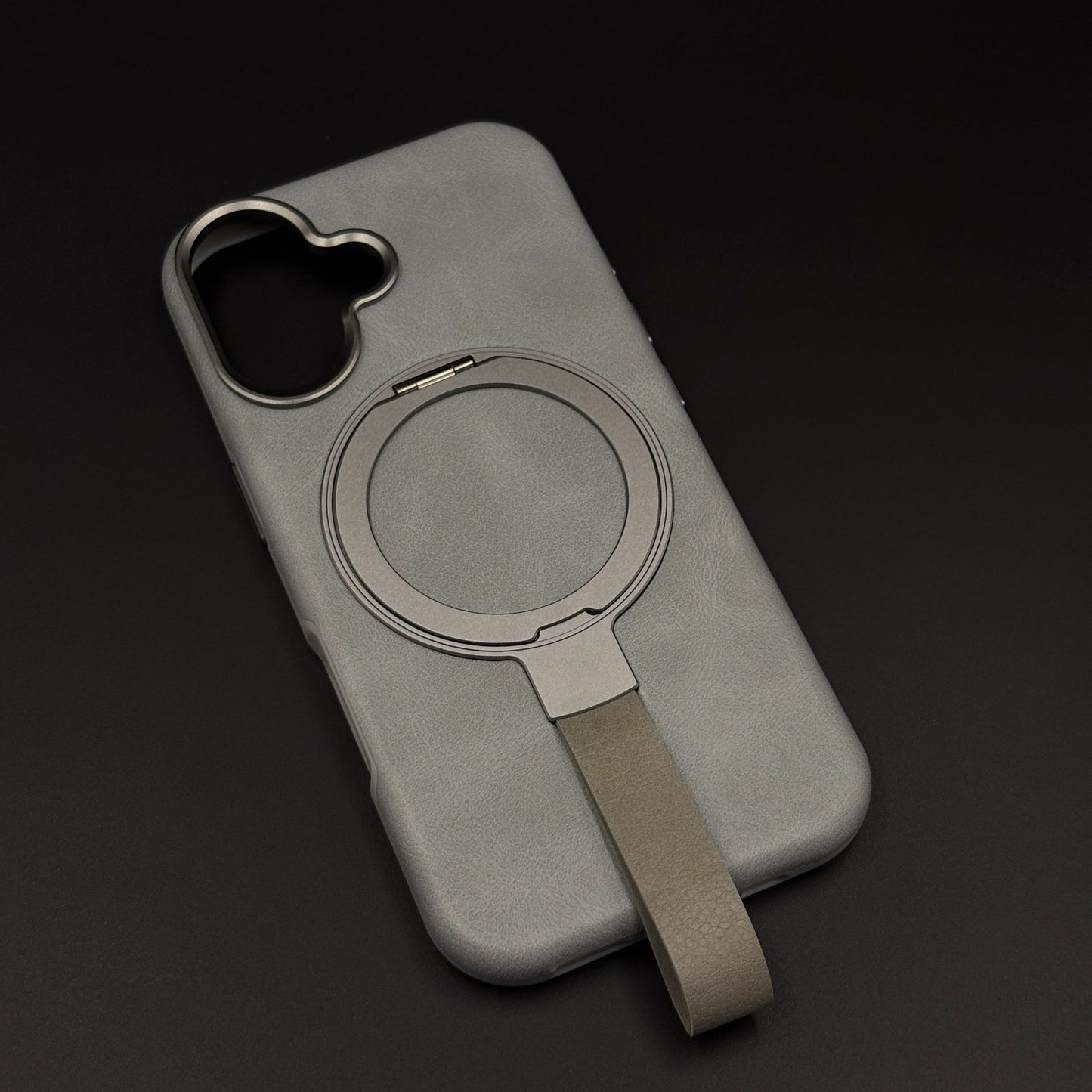 Leather MagSafe Ring Stand Case with Strap for iPhone 17 | Slim Grip Holder Cover