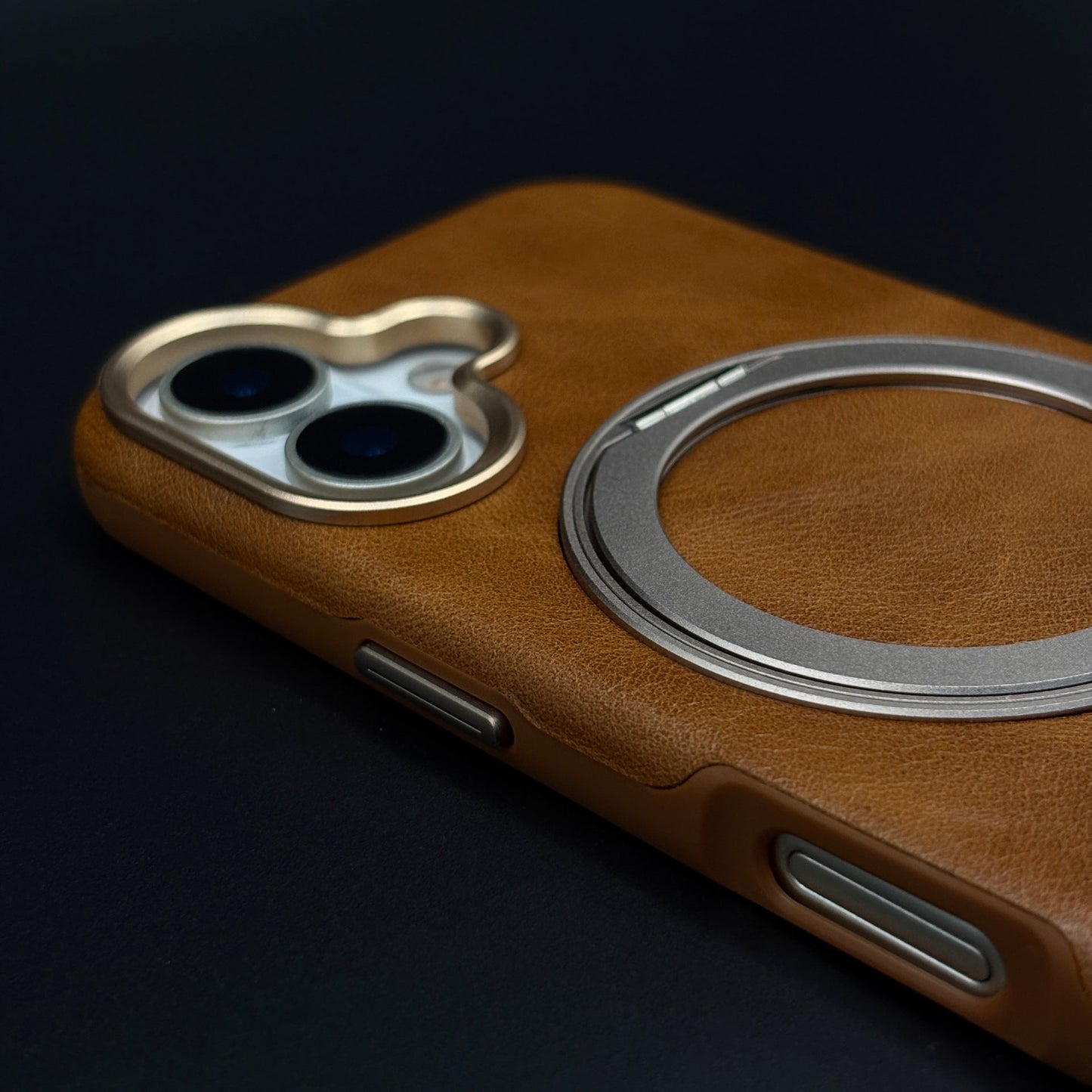 Leather MagSafe Ring Stand Case with Strap for iPhone 17 | Slim Grip Holder Cover