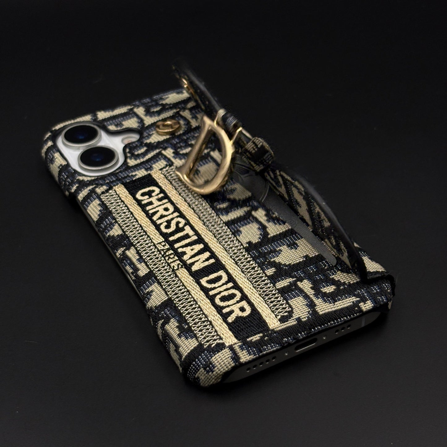 Luxury Monogram Cardholder Case with Charm for iPhone 17 | Designer CD Pattern Wallet Edition