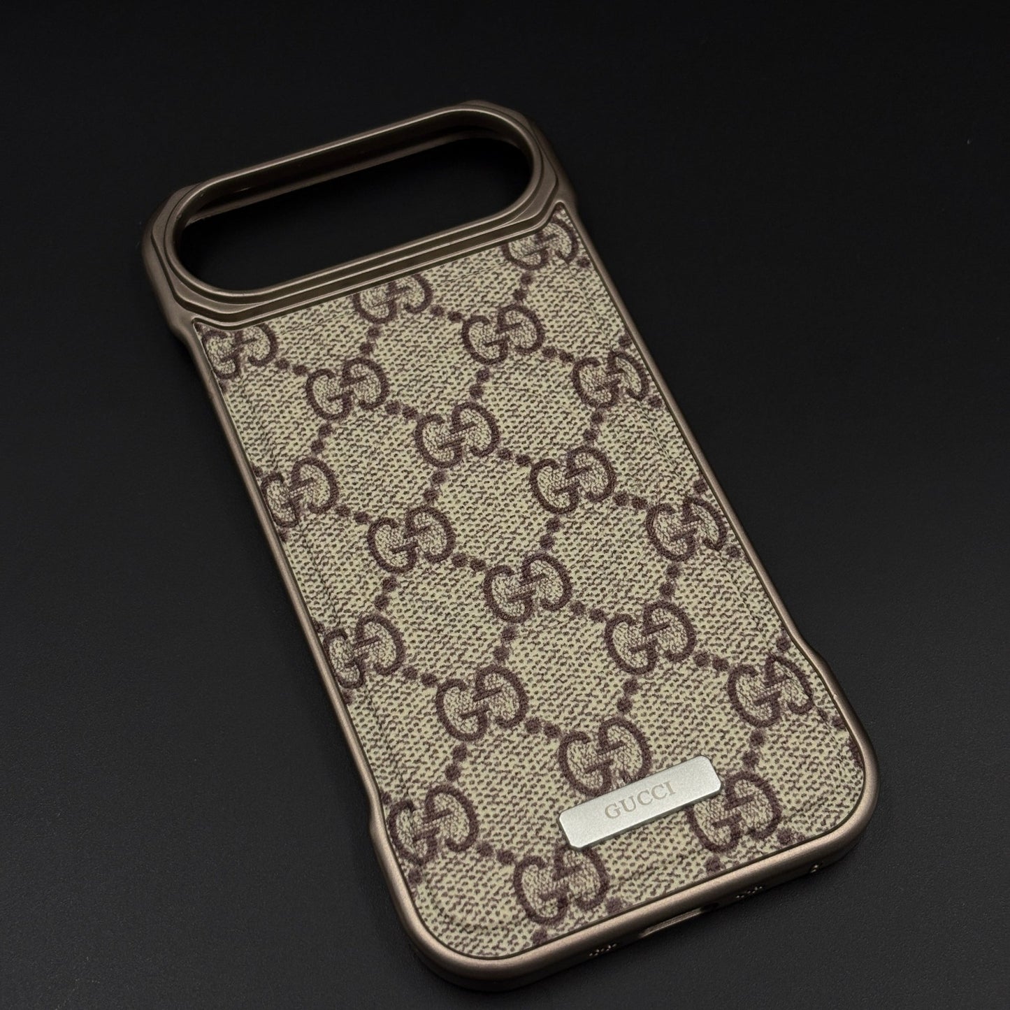 Luxury Branded GG Pattern Fabric Mobile Case for iPhone 17 Air | Premium Brown Texture Fabric