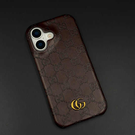 Luxury GG Monogram Leather Mobile Case Cover for iPhone 17 | Premium Embossed Monogram | Slim Fit