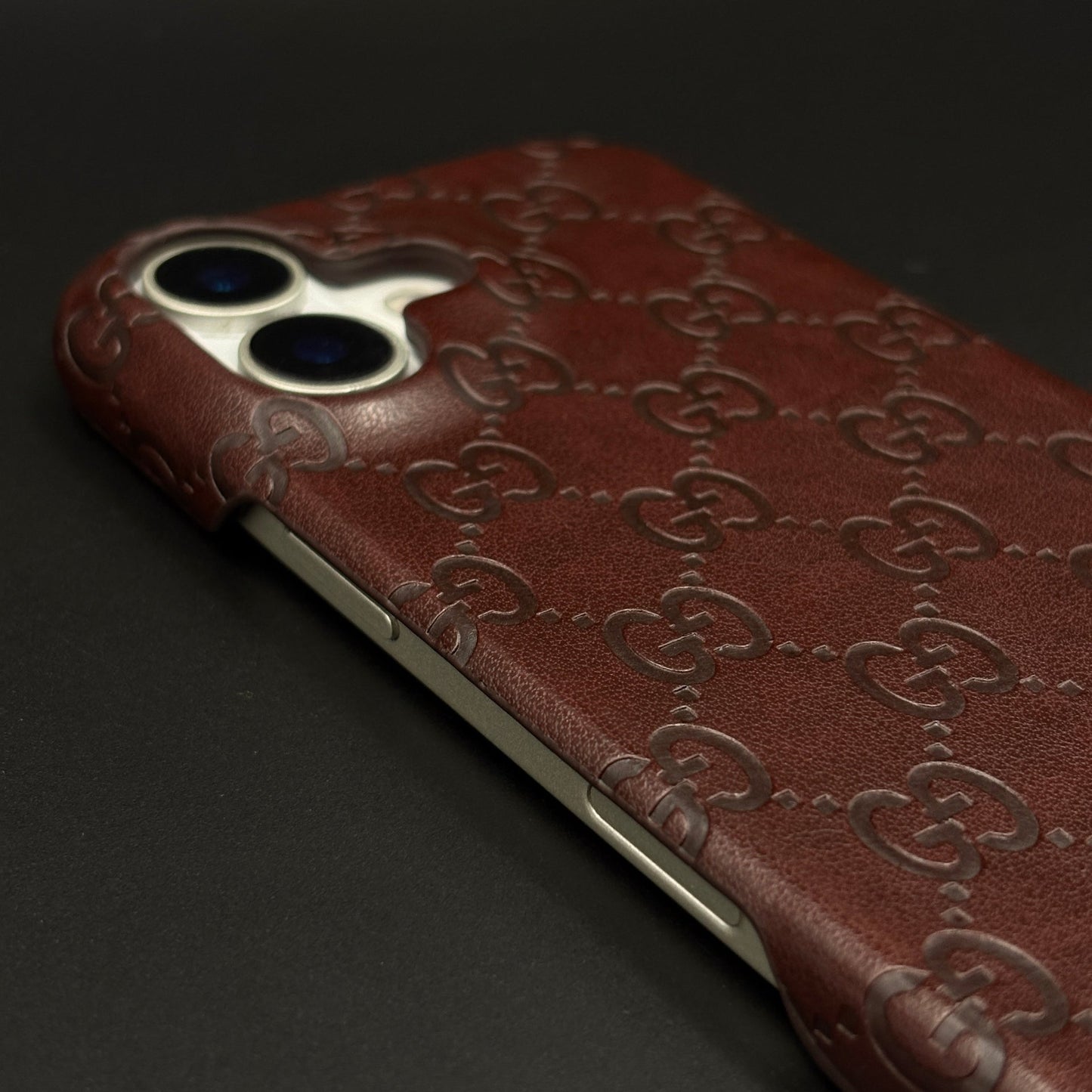 Luxury GG Monogram Leather Mobile Case Cover for iPhone 17 | Premium Embossed Monogram | Slim Fit