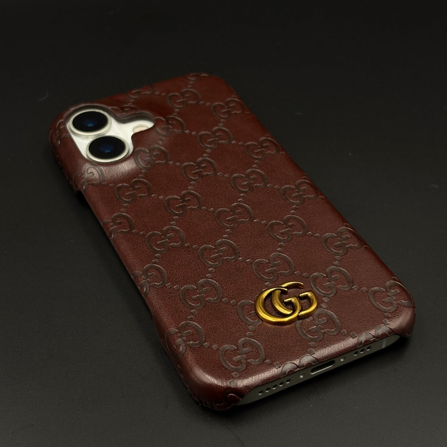 Luxury GG Monogram Leather Mobile Case Cover for iPhone 17 | Premium Embossed Monogram | Slim Fit