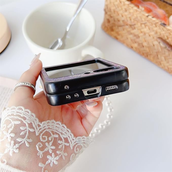 Samsung Galaxy Z Flip 6 Sea Shell Pattern Bow Diamond Pearl Strap Holder Case