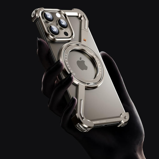 Z-Shape Aluminum Metal Rotating Stand Case for iPhone 15 Series | MagSafe Compatible | Industrial Luxe Design