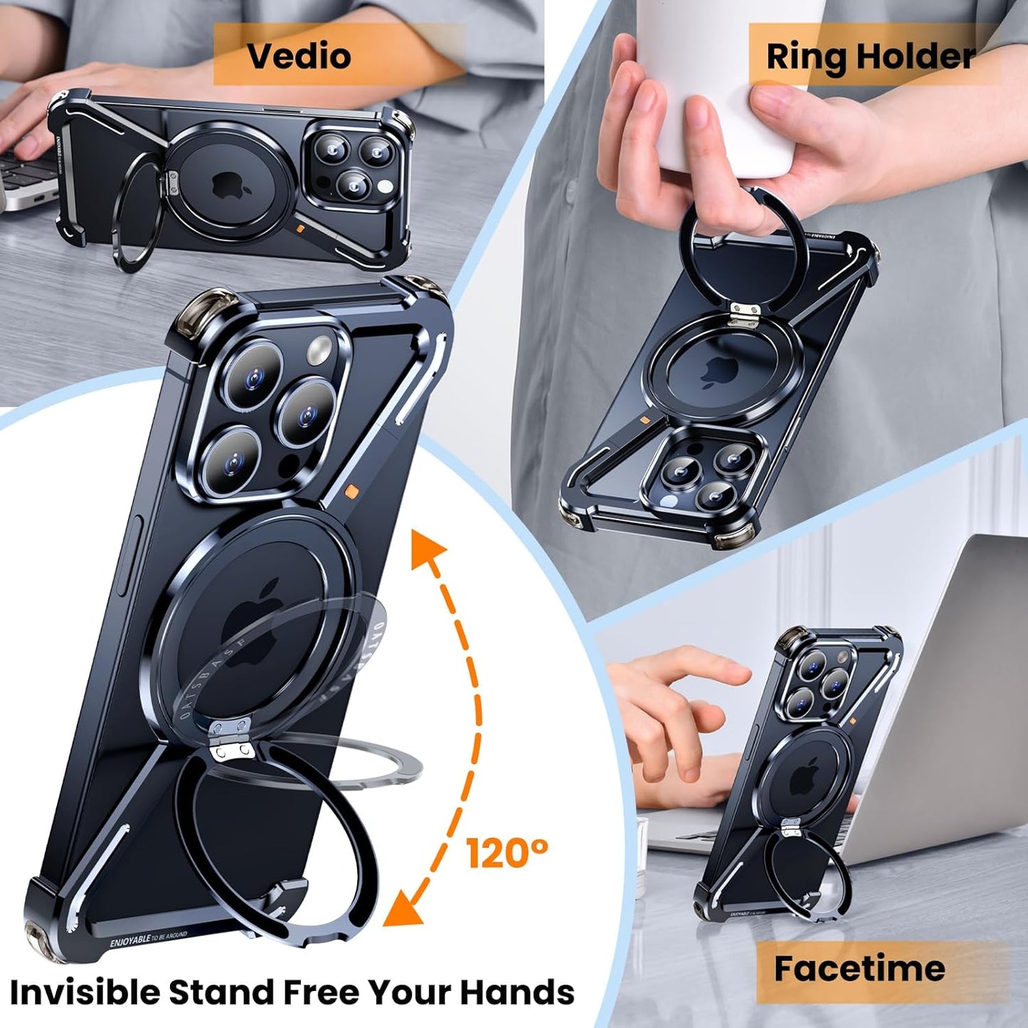Z-Shape Aluminum Metal Rotating Stand Case for iPhone 15 Series | MagSafe Compatible | Industrial Luxe Design