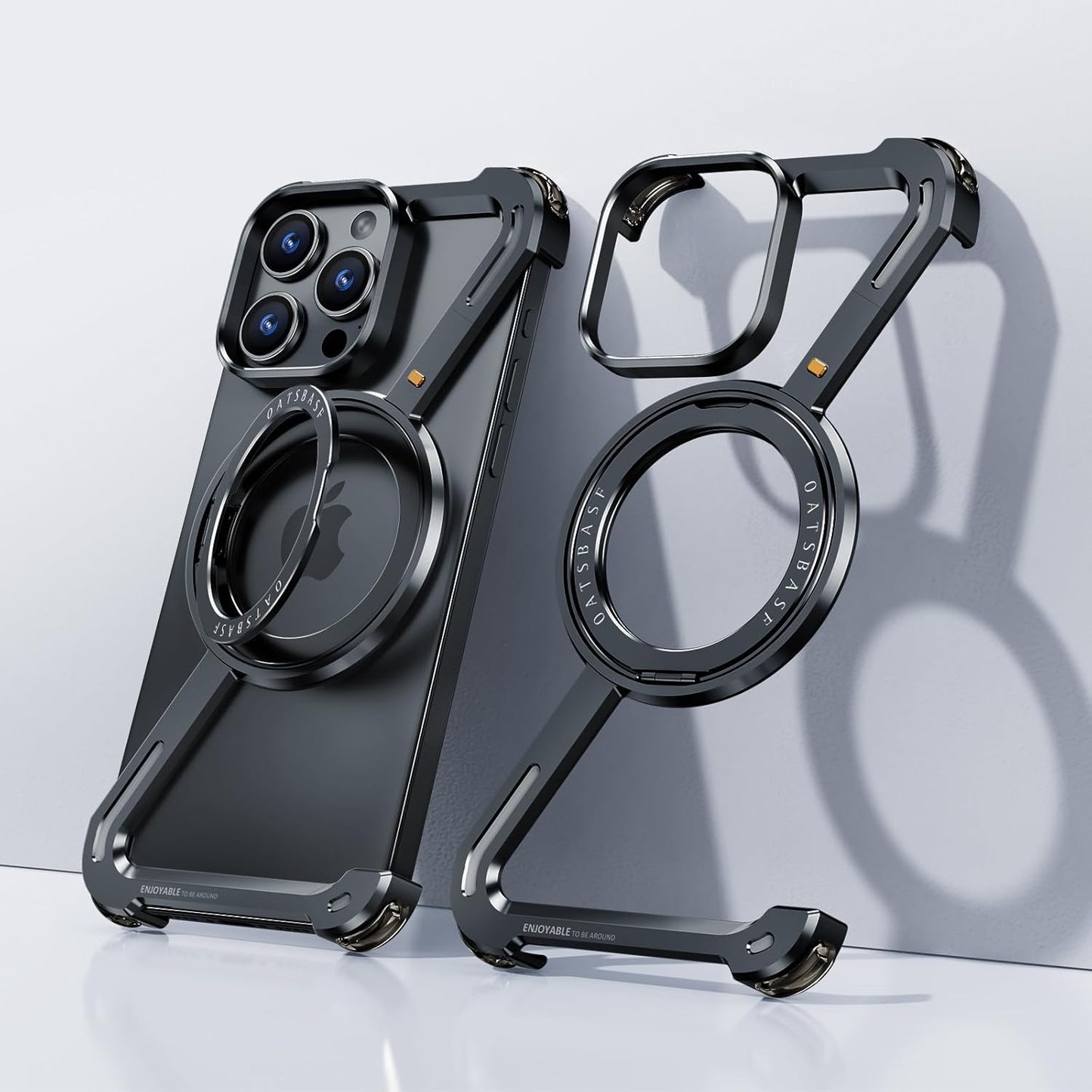 Z-Shape Aluminum Metal Rotating Stand Case for iPhone 15 Series | MagSafe Compatible | Industrial Luxe Design