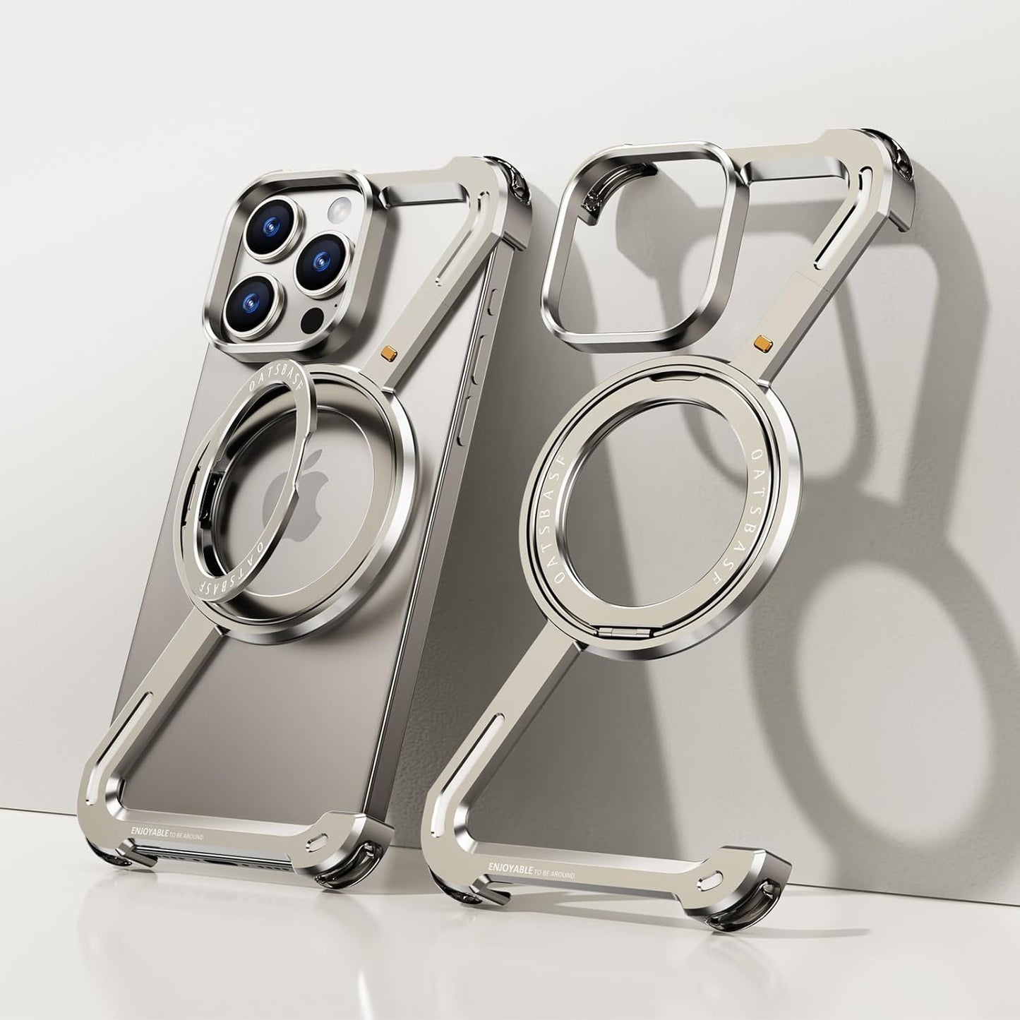 Z-Shape Aluminum Metal Rotating Stand Case for iPhone 15 Series | MagSafe Compatible | Industrial Luxe Design