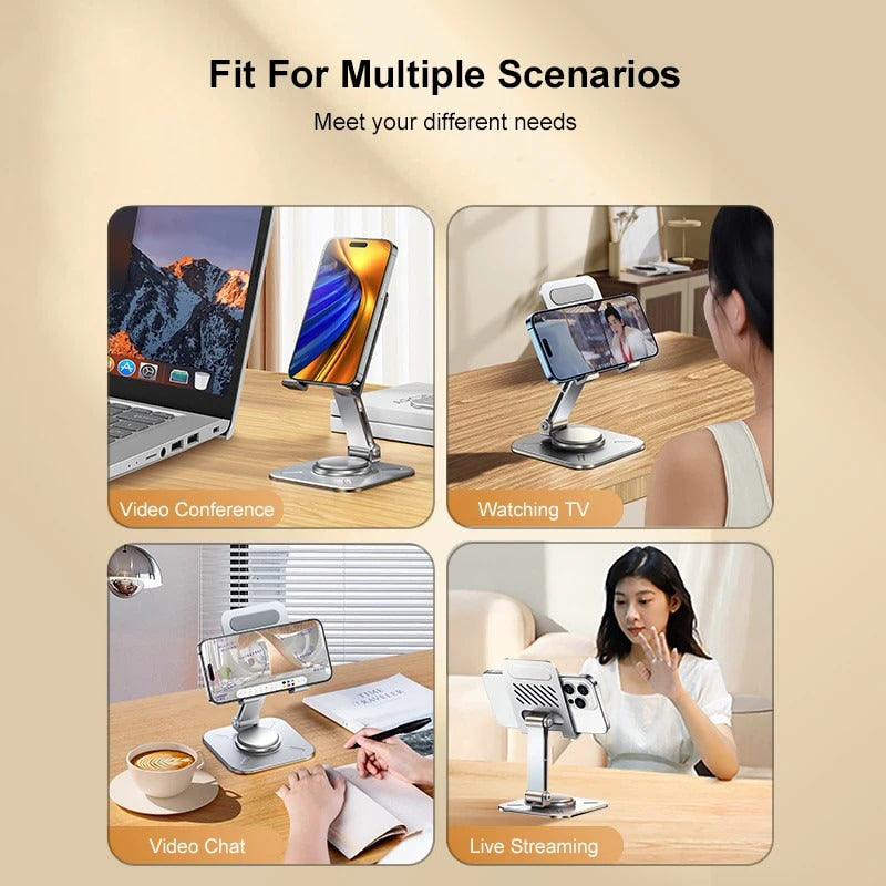 Aluminum Alloy 360° Rotating Adjustable Folding Mobile Phone And Tablet Silver Stand Holder