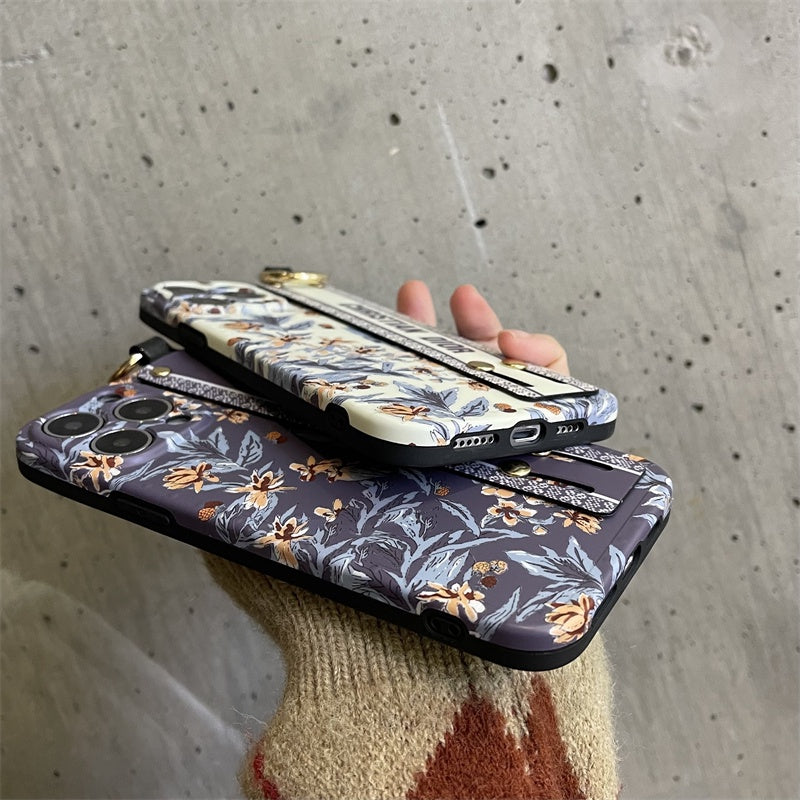CD Floral Belt Case Cover for iPhone 15 Series | Premium Brand Edition | Hand Strap Designer Protection