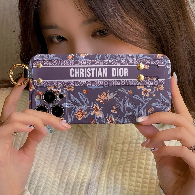 CD Floral Belt Case Cover for iPhone 15 Series | Premium Brand Edition | Hand Strap Designer Protection