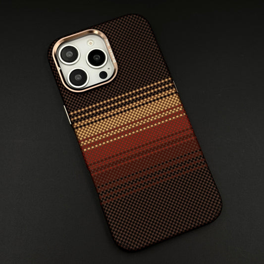 iPhone Brown Gradient Stripe Aramid Case with Camera Kickstand | Carbon Fibre Feel | Hidden MagSafe