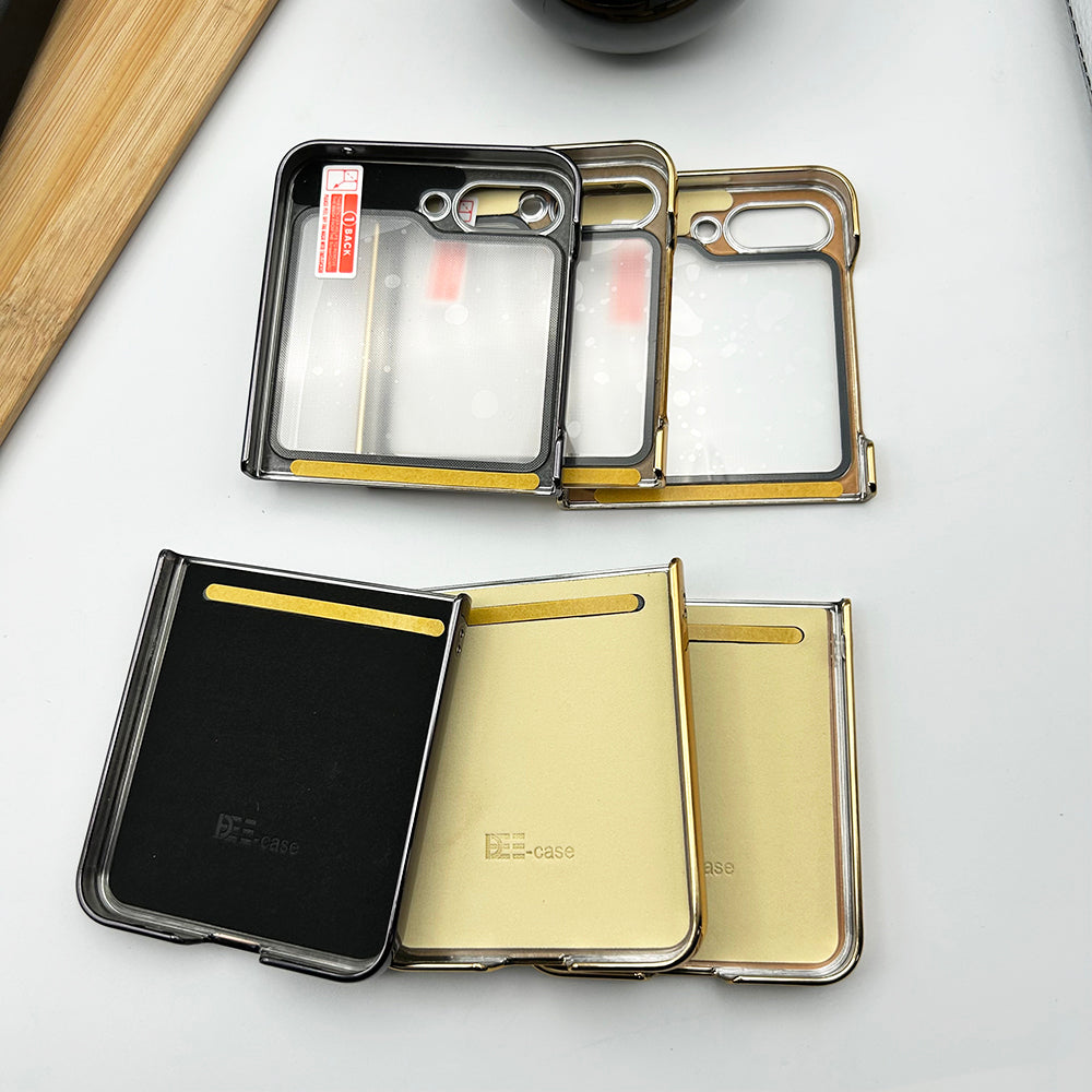 Samsung Z Flip 6 PU Leather Chrome Plated With Front Screen Protector Case Cover