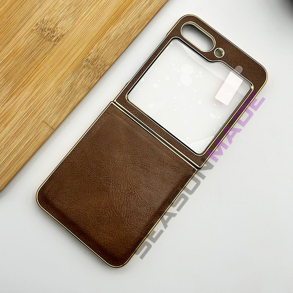 PU Leather Case with Screen Protector for Samsung Galaxy Z Flip 6 | Chrome Plated Cover