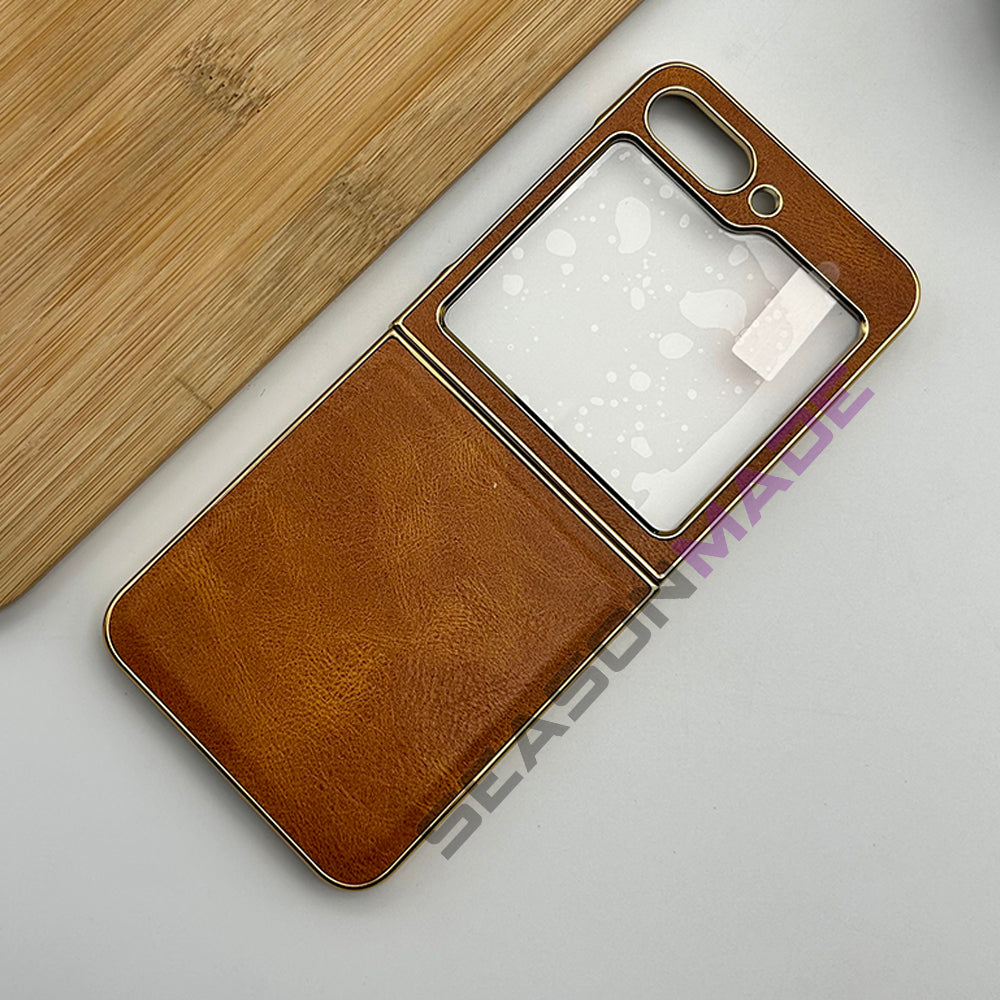 PU Leather Case with Screen Protector for Samsung Galaxy Z Flip 6 | Chrome Plated Cover