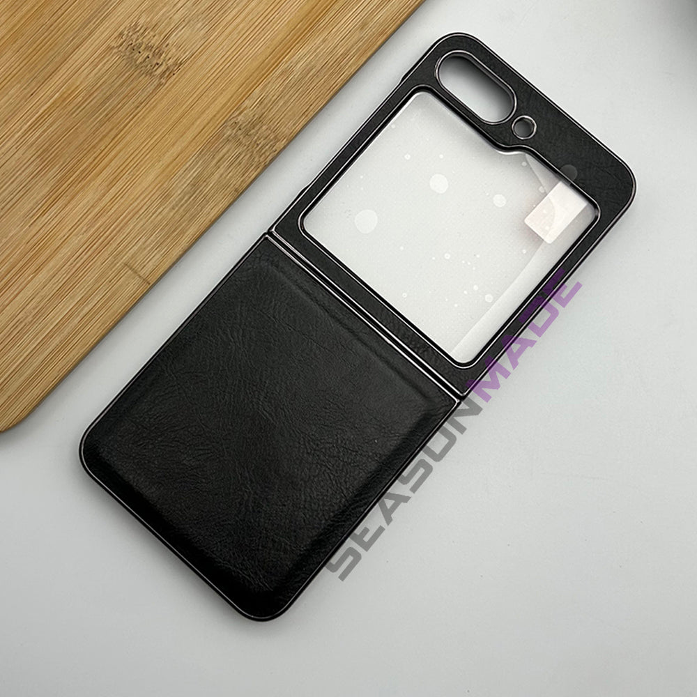 PU Leather Case with Screen Protector for Samsung Galaxy Z Flip 6 | Chrome Plated Cover