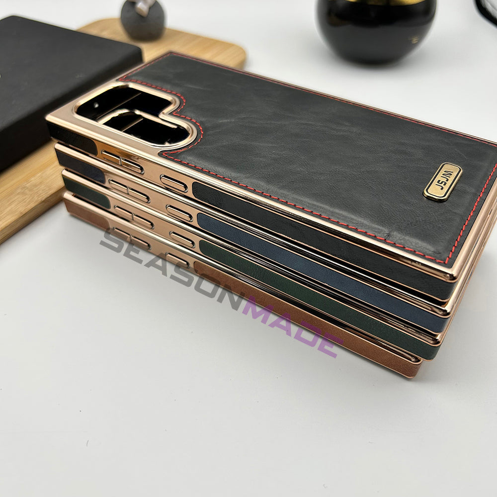Samsung Galaxy S22 Ultra PU Leather Chrome Plated Case Cover