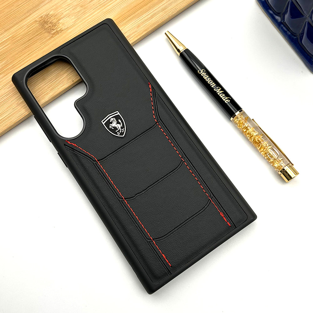 Luxury FR Stitched Black Leather Case for Samsung Galaxy S25 Ultra | Premium Slim Protective Cover