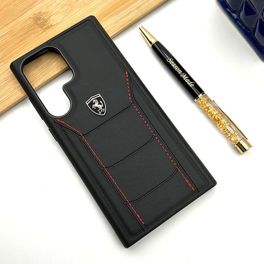Luxury FR Stitched Black Leather Case for Samsung Galaxy S25 Ultra | Premium Slim Protective Cover