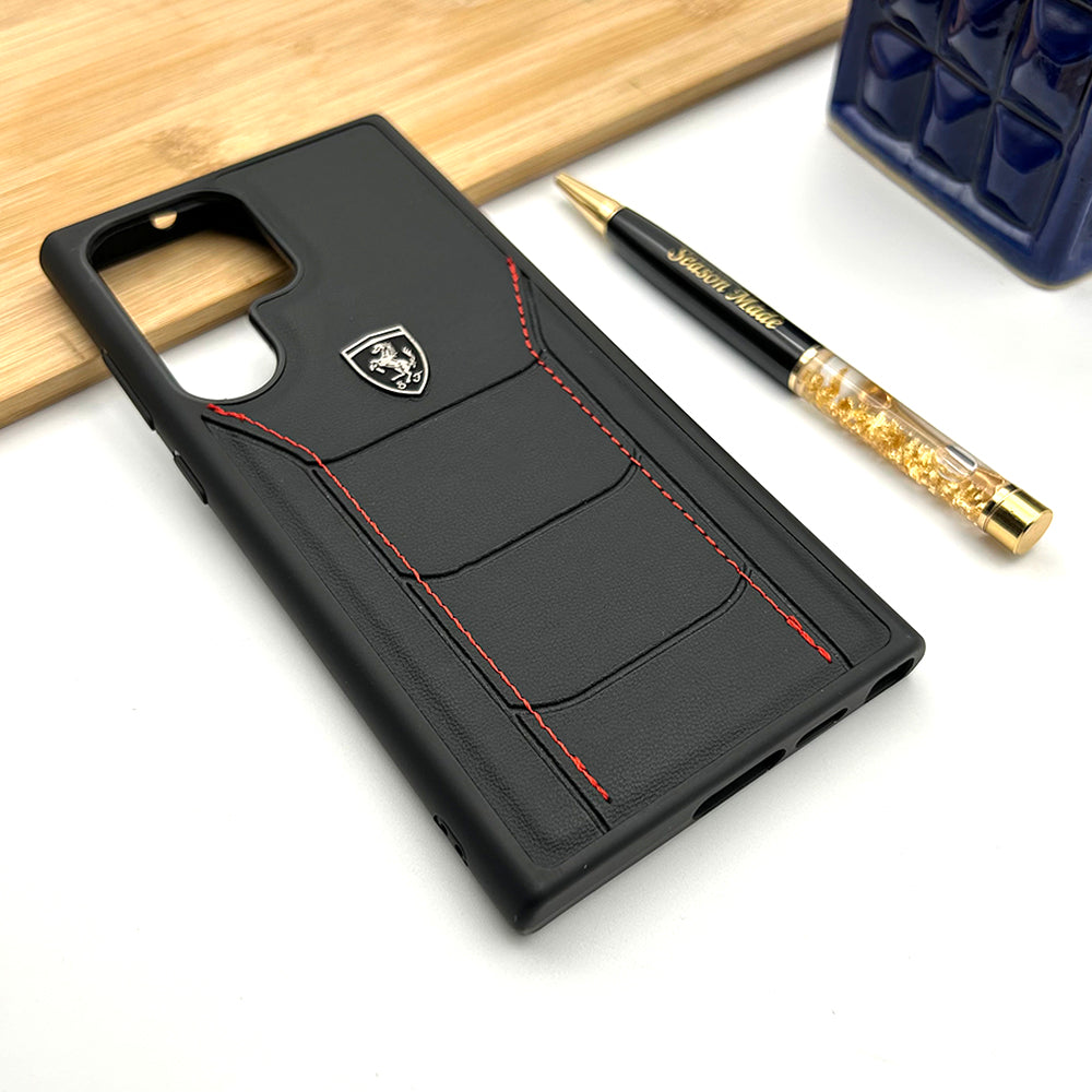 Luxury FR Stitched Black Leather Case for Samsung Galaxy S25 Ultra | Premium Slim Protective Cover
