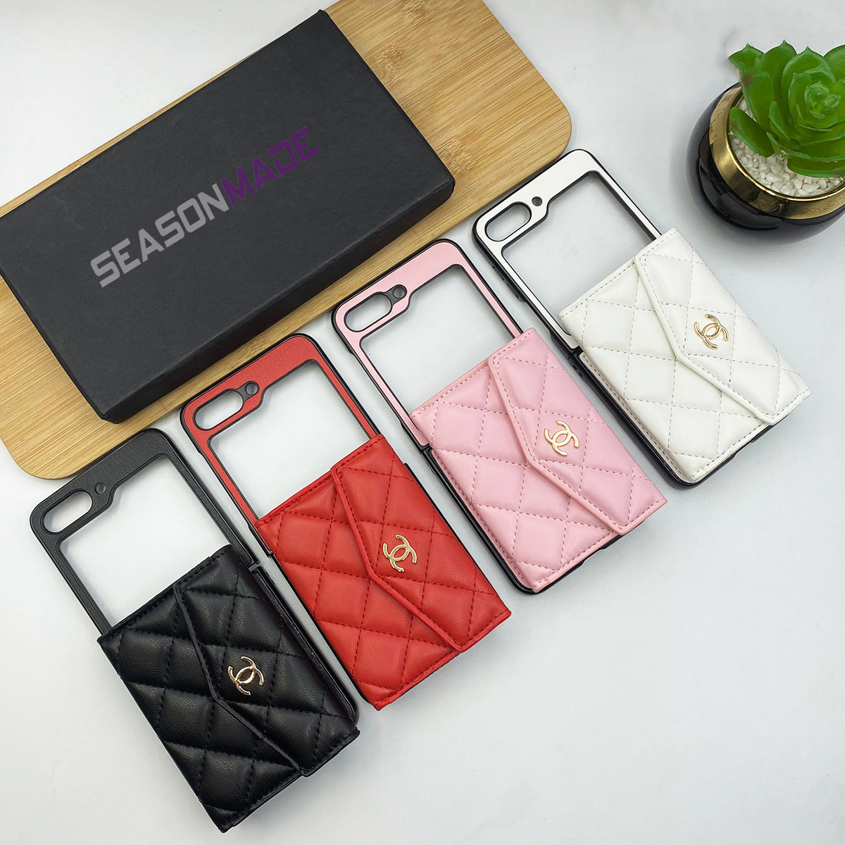 Samsung Galaxy Z Flip 5 Luxury CC Puffer Stitch Card Holder Case Cover