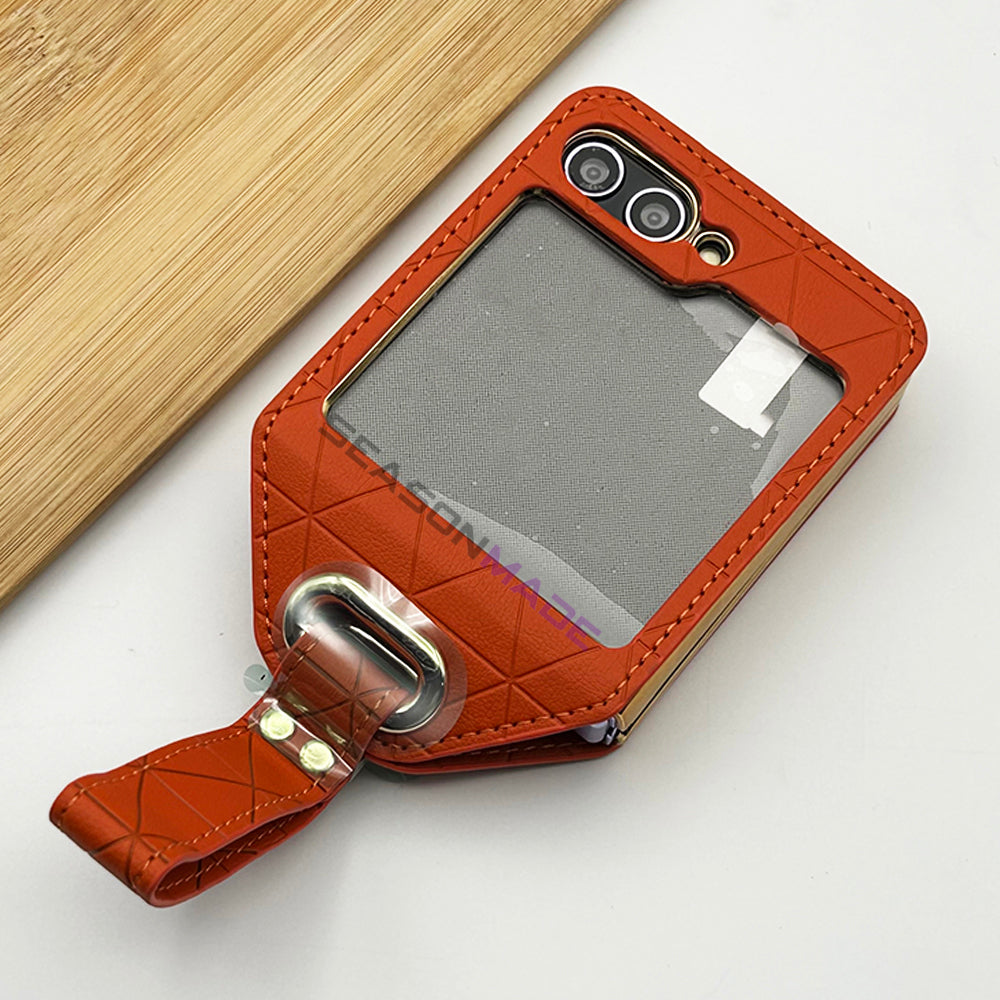 Samsung Galaxy Z Flip 5 Stitched Leather With Screen Protector Case Cover