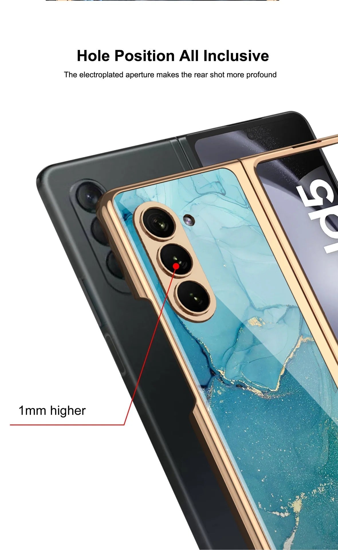 Samsung Galaxy Z Fold 5 Chrome Plated Marble Design Case Cover