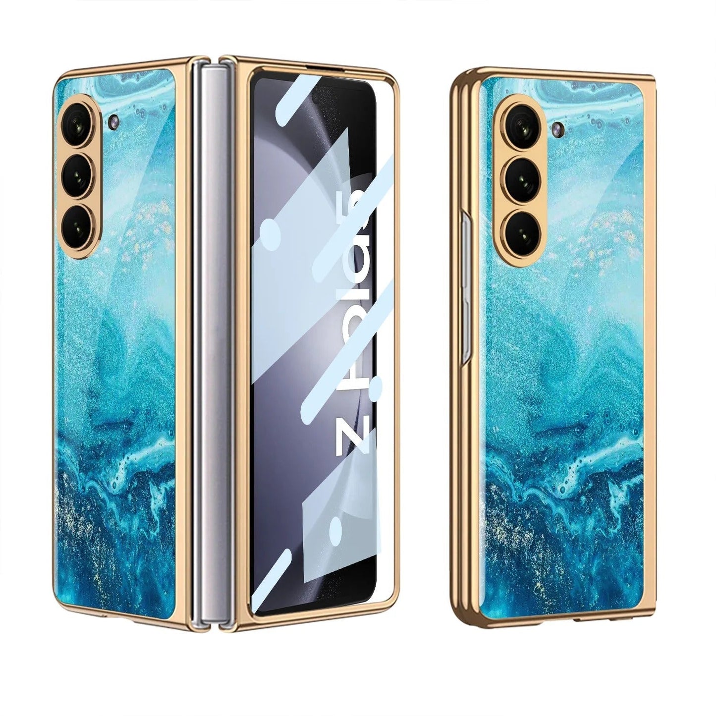 Samsung Galaxy Z Fold 5 Chrome Plated Marble Design Case Cover