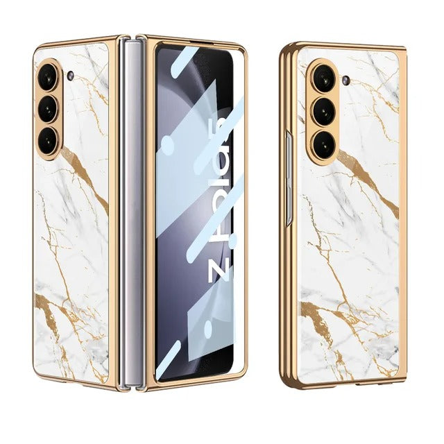 Samsung Galaxy Z Fold 5 Chrome Plated Marble Design Case Cover