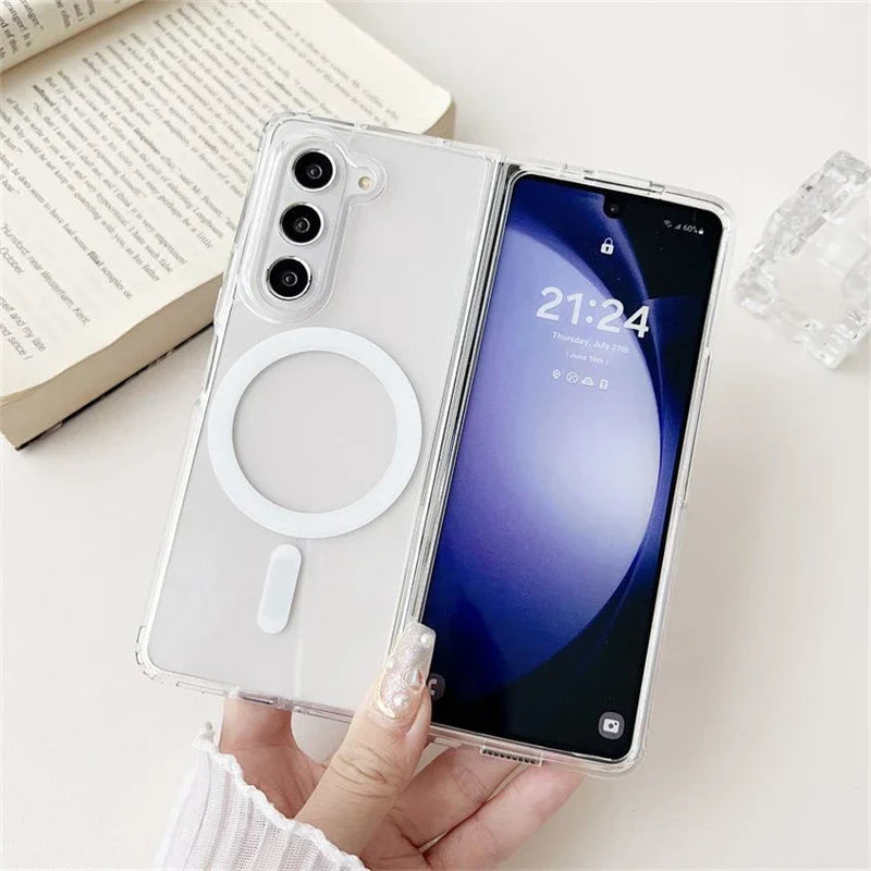 Samsung Galaxy Z Fold 6 Transparent Case With Magnetic Charging Ring