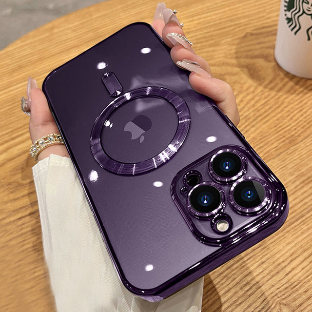 Stylish iPhone Magsafe Mobile Case Cover with Lens Protector - Transparent Purple