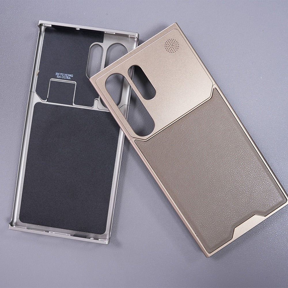 AeroFlex Aluminium Leather Case with Magsafe for Samsung Galaxy S25 Ultra | Premium Metallic Frame | Hybrid Back Cover