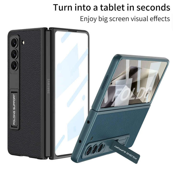 Samsung Galaxy Z Fold 6 PU Leather Kickstand Front Screen Protector Case