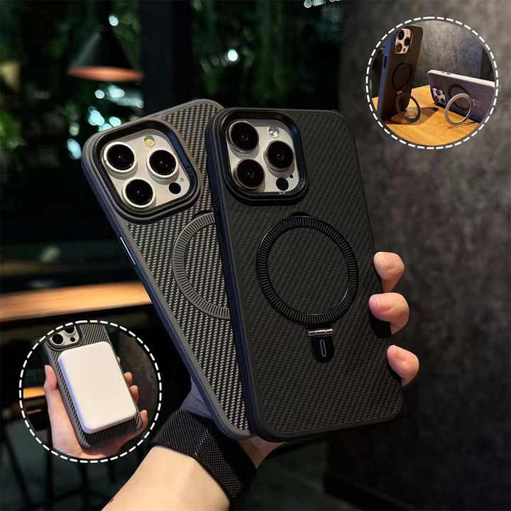 iPhone 16 Series Carbon Fibre With Magnetic Magsafe Ring Stand Case