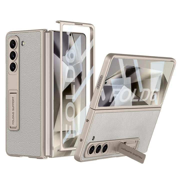Samsung Galaxy Z Fold 6 PU Leather Kickstand Front Screen Protector Case