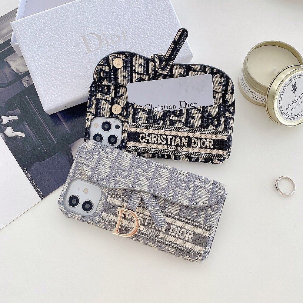 CD Embroidered Card Slot Case for iPhone 15 Series | Elegant Brand Detail | Wallet Holder Edition