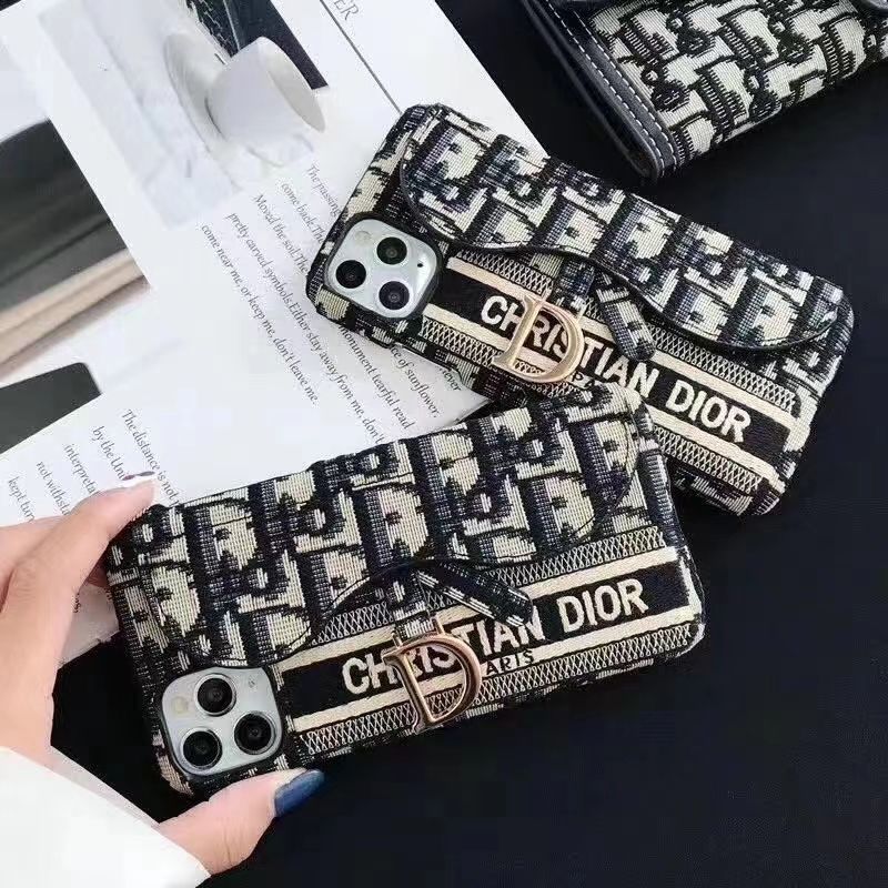 CD Embroidered Card Slot Case for iPhone 15 Series | Elegant Brand Detail | Wallet Holder Edition