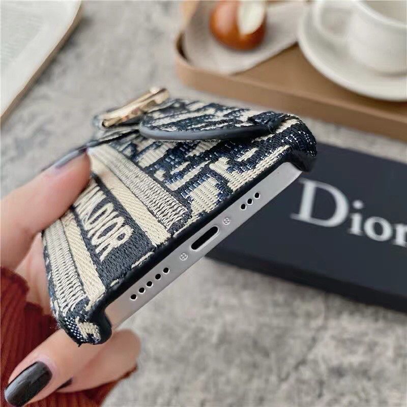CD Embroidered Card Slot Case for iPhone 15 Series | Elegant Brand Detail | Wallet Holder Edition