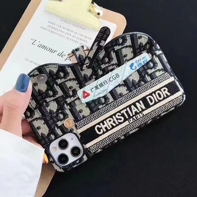 CD Embroidered Card Slot Case for iPhone 16 Series | Elegant Brand Detail | Wallet Holder Edition
