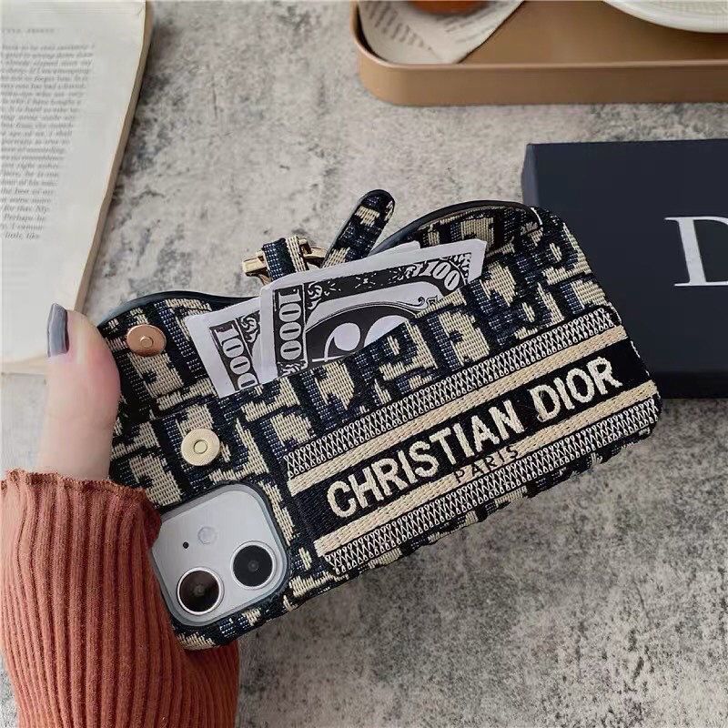 CD Embroidered Card Slot Case for iPhone 15 Series | Elegant Brand Detail | Wallet Holder Edition